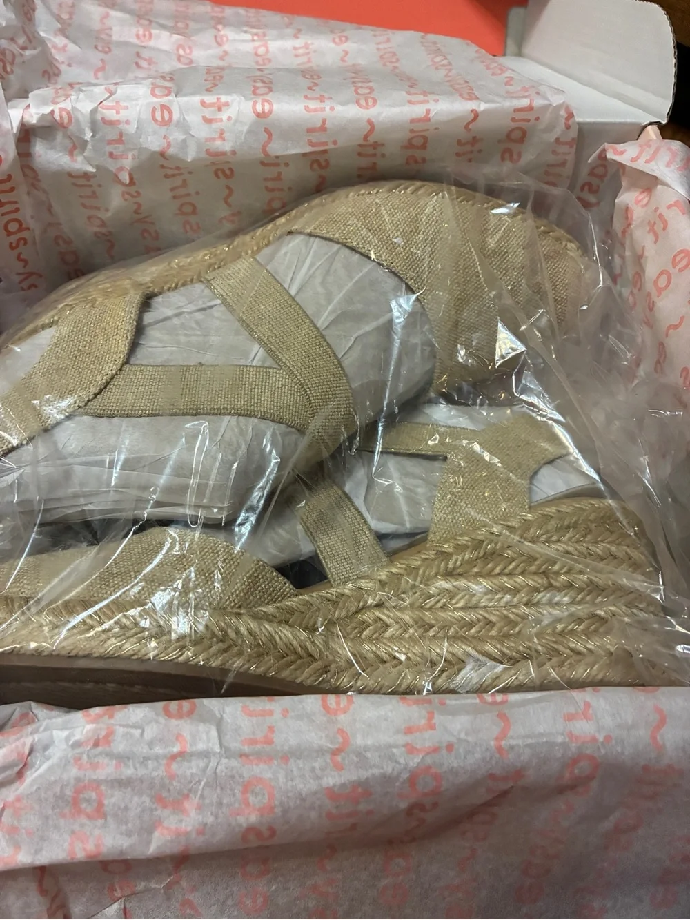 Easy Spirit Beige Gold Canvas Espadrille Wedge with Crossover Straps Sz 7 NWT